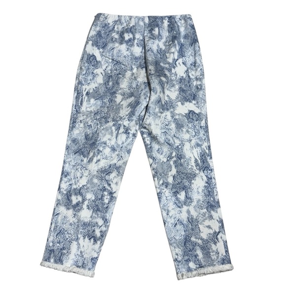 Sara Campbell Blue White Abstract Print Crop Pants Fringe Hem Size 6 - Picture 10 of 11